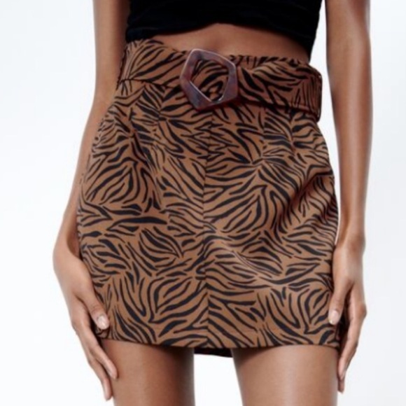 ZARA Animal Print belted Skirt Women's Size Small - Picture 2 of 3